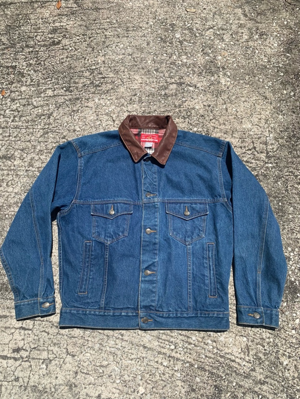 Rare Vintage Marlboro Truck Emblem Denim Jean Trucker Jacket Leather Collar 90s - Picture 3 of 15